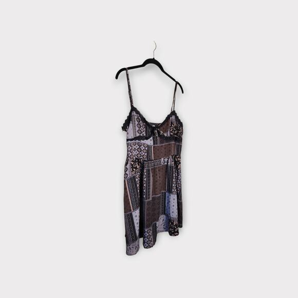 Cider Womens Paisley Patchwork Lace Trim Slip Dress Black Brown XL Whimsy Goth - Picture 3 of 9